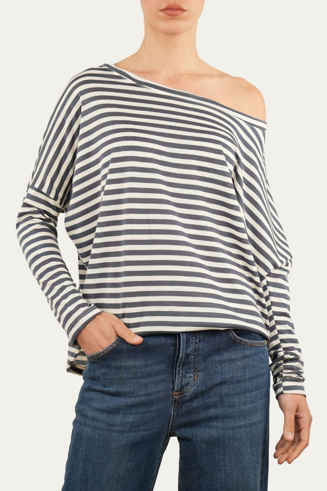 Maglia scollo a barca in cotone a righe Florida - Jeans