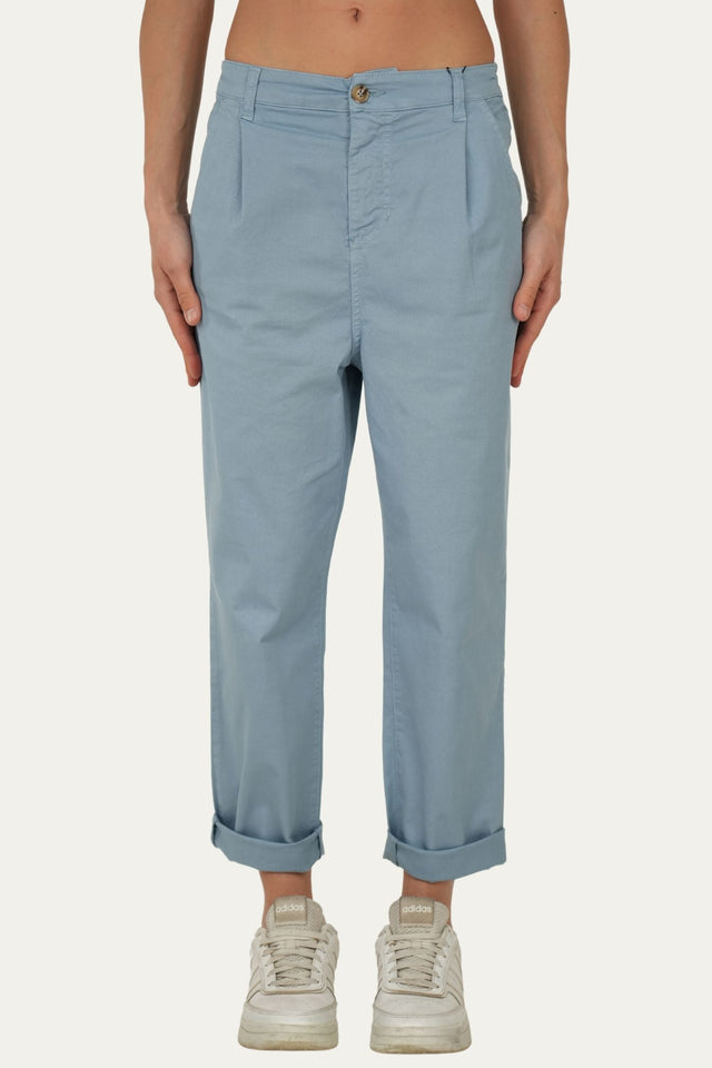 Pantalone boyfriend SALLY cotone Light - Celeste Fumè