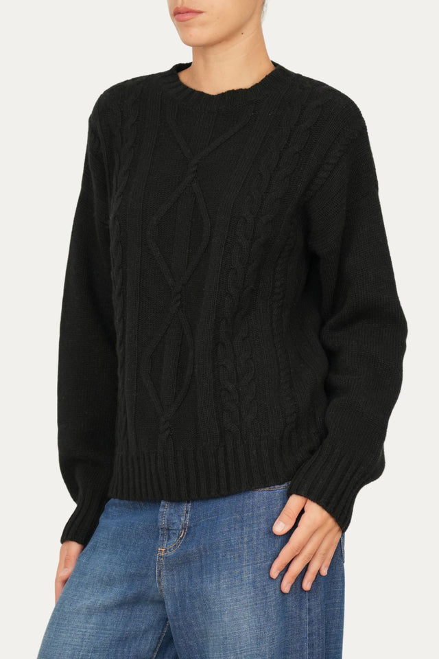 Maglione TRECCE e ROMBI misto cashmere - Nero