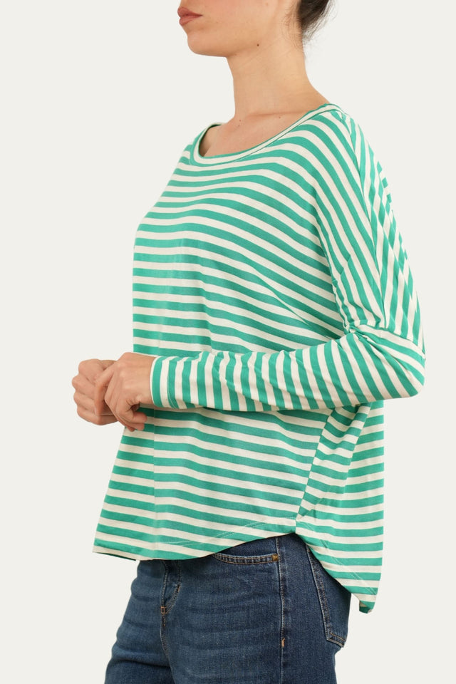 Maglia scollo a barca in cotone a righe Florida - Smeraldo