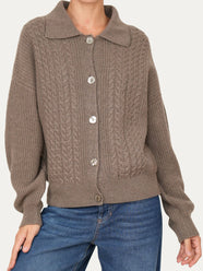 Maglia POLO con bottoni ricamata misto cashmere - Noce