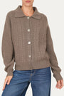 Maglia POLO con bottoni ricamata misto cashmere - Noce