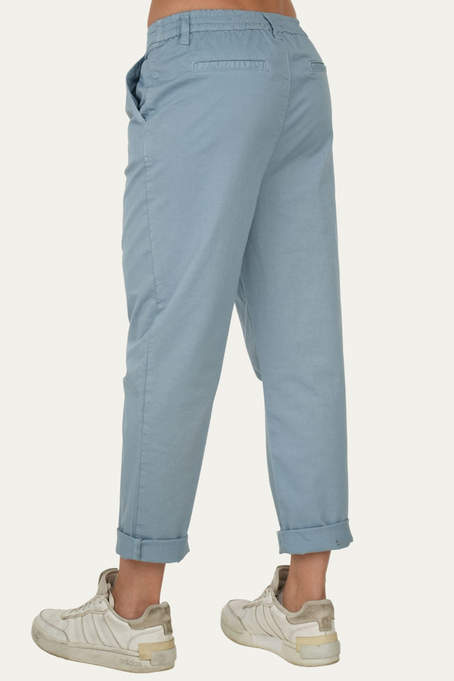 Pantalone boyfriend SALLY cotone Light - Celeste Fumè