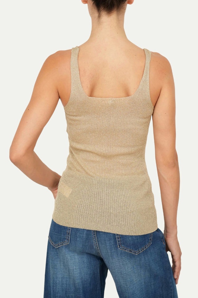 Top in lurex con scollatura quadrata - Oro