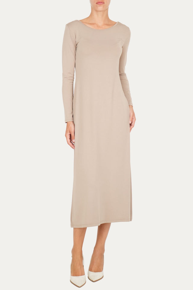 Abito lungo in modal scollo ampio - Fango