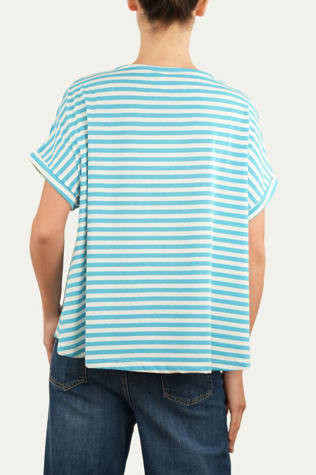 T+shirt a barchetta cotone a righe Florida - Turchese