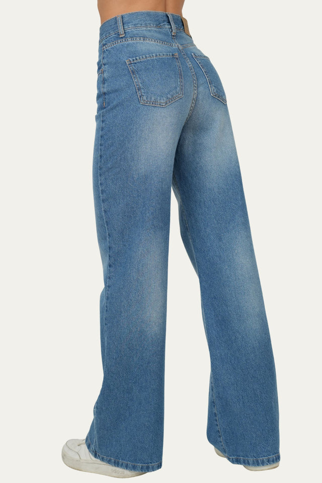 Pantalone palazzo a vita alta MARY tessuto slegato - Denim Blu