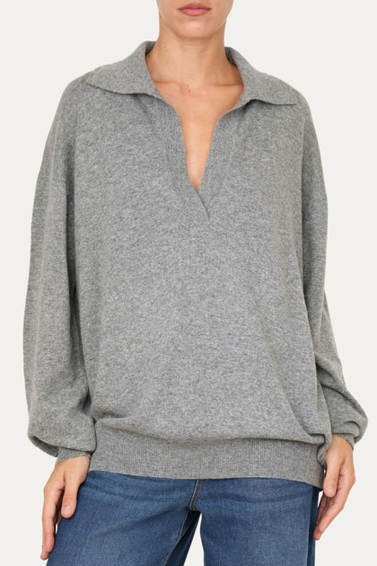 Maglia POLO misto cashmere - Grigio