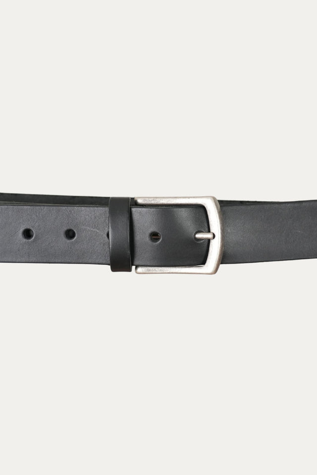 Cintura in pelle regolabile con fibbia argento vecchio - Nero