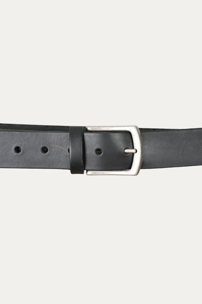 Cintura in pelle regolabile con fibbia argento vecchio - Nero