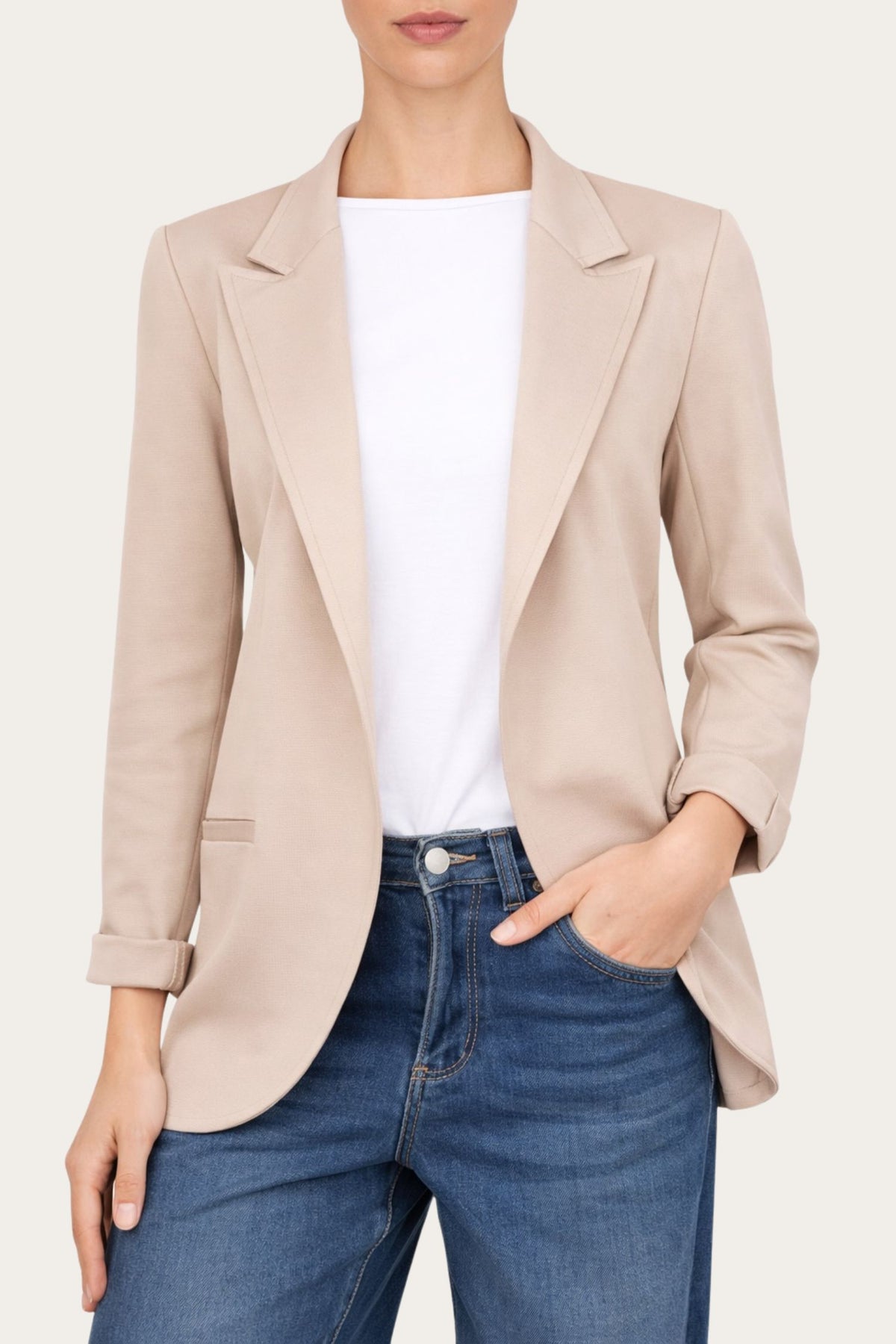 Giacca punto Milano JOLIE in cotone - Crema