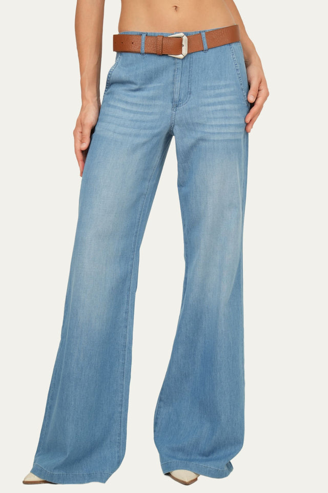 Pantalone palazzo LIA in chambray - Lavaggio Medio