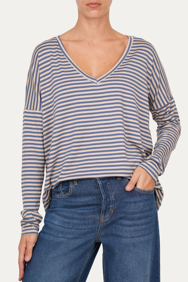 Maglia scollo a V Comfy - Cobalto Grano