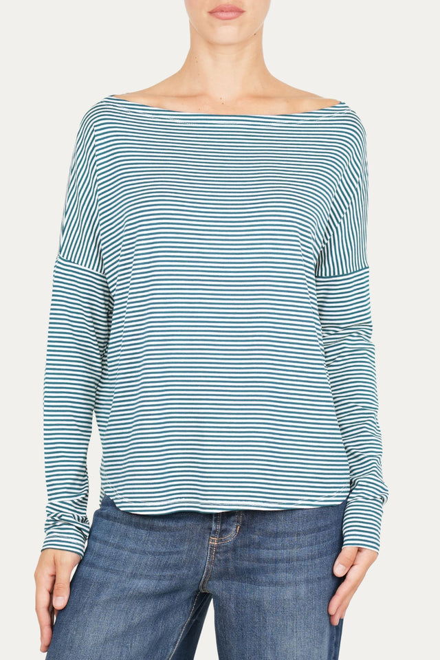 Maglia scollo barca spalla scesa righe Kansas - Ottanio