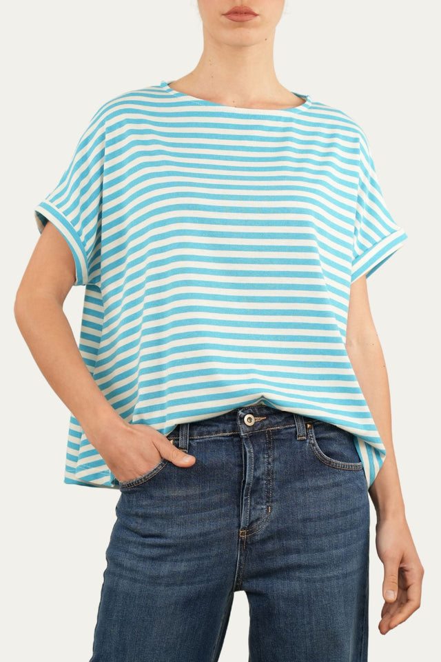 T+shirt a barchetta cotone a righe Florida - Turchese