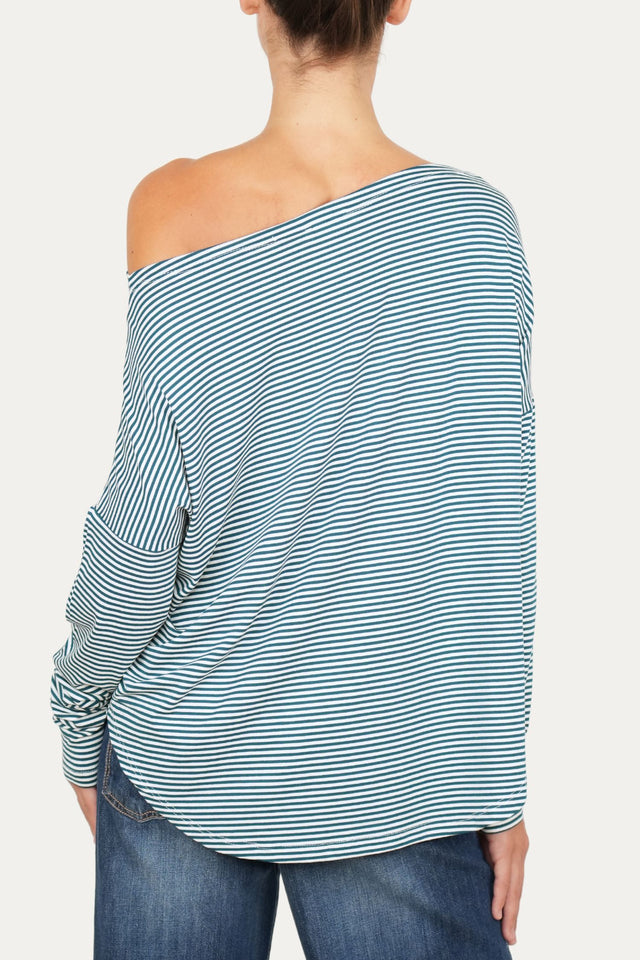 Maglia scollo barca spalla scesa righe Kansas - Ottanio