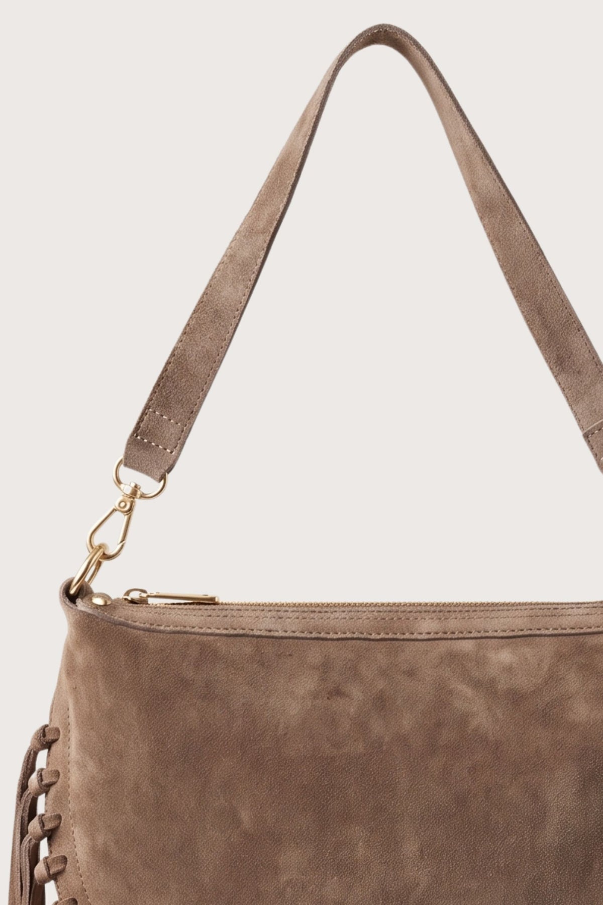 Borsa mezza luna frange in camoscio - Khaki