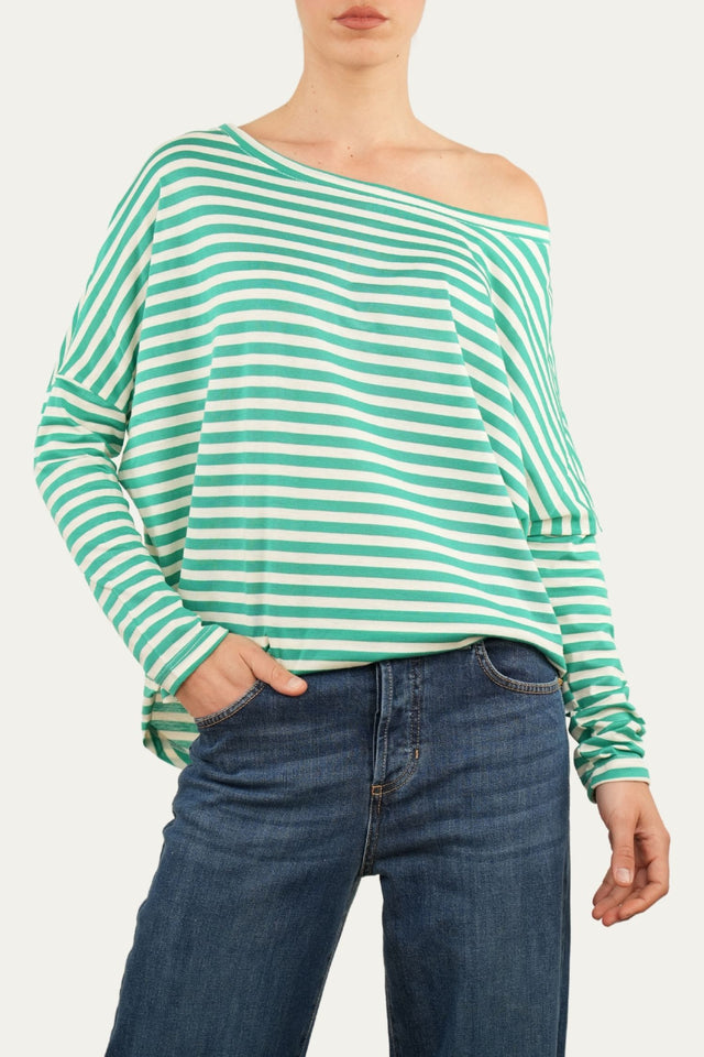 Maglia scollo a barca in cotone a righe Florida - Smeraldo