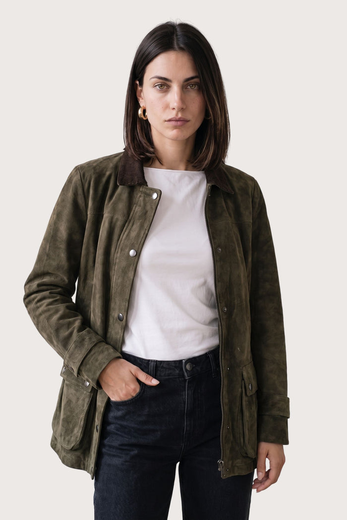 Giacca in camoscio con zip - Militare