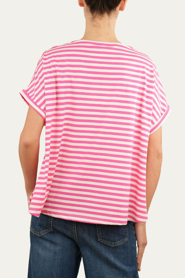 T+shirt a barchetta cotone a righe Florida - Fuxia