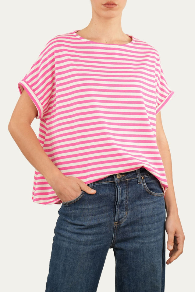 T-shirt a barchetta cotone a righe Florida - Fuxia