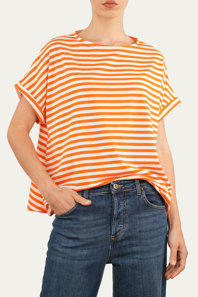 T+shirt a barchetta cotone a righe Florida - Arancio