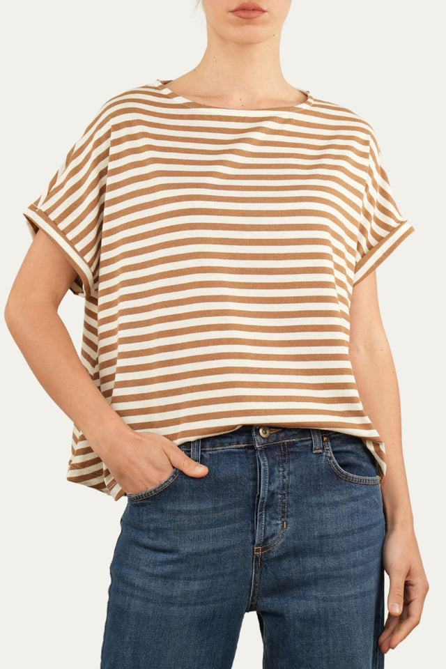 T+shirt a barchetta cotone a righe Florida - Tabacco