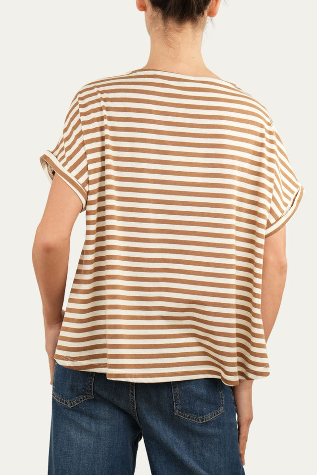 T+shirt a barchetta cotone a righe Florida - Tabacco