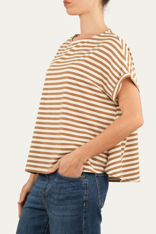 T+shirt a barchetta cotone a righe Florida - Tabacco