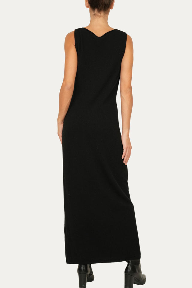 Abito lungo con spacco misto cashmere - Nero