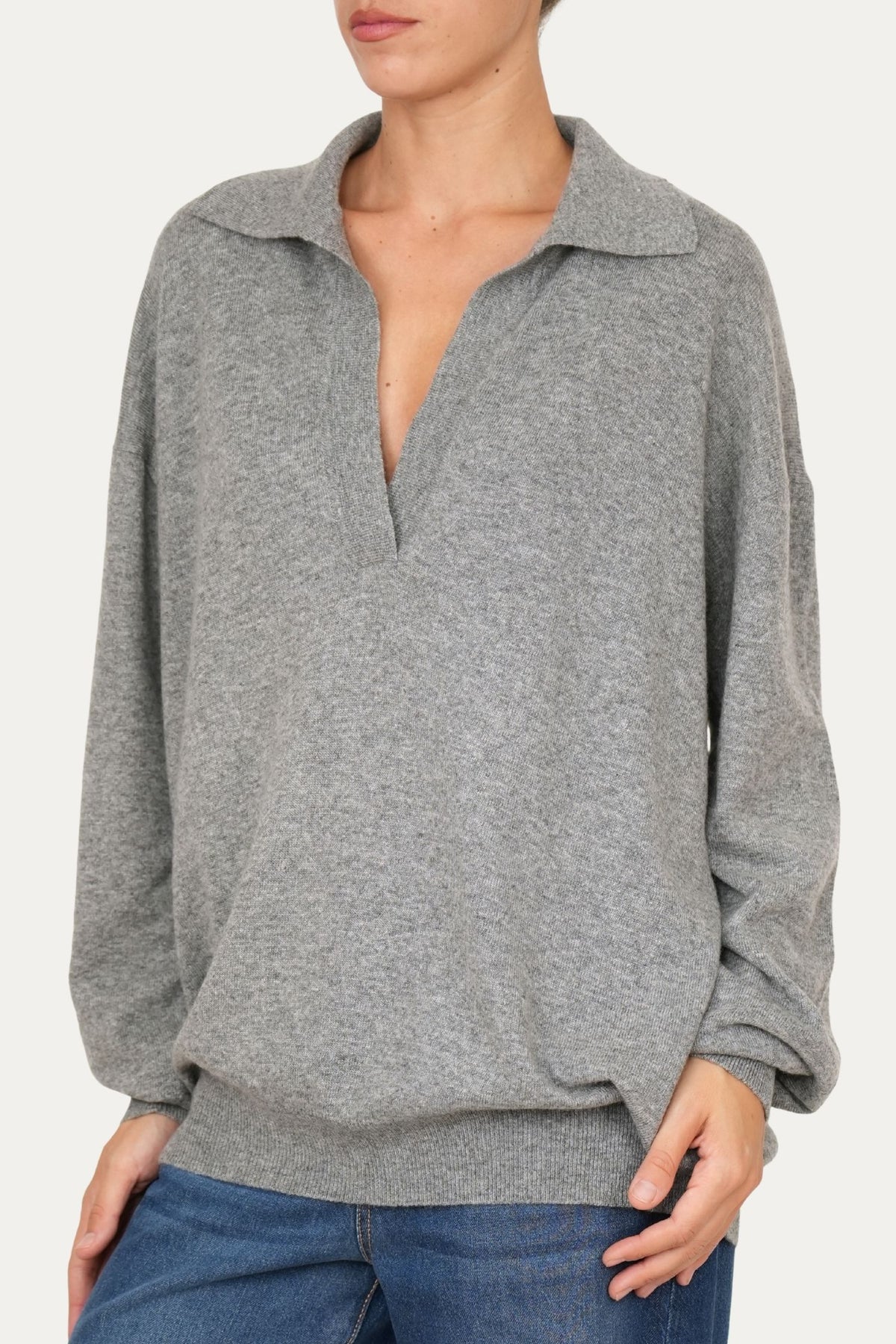 Maglia POLO misto cashmere - Grigio