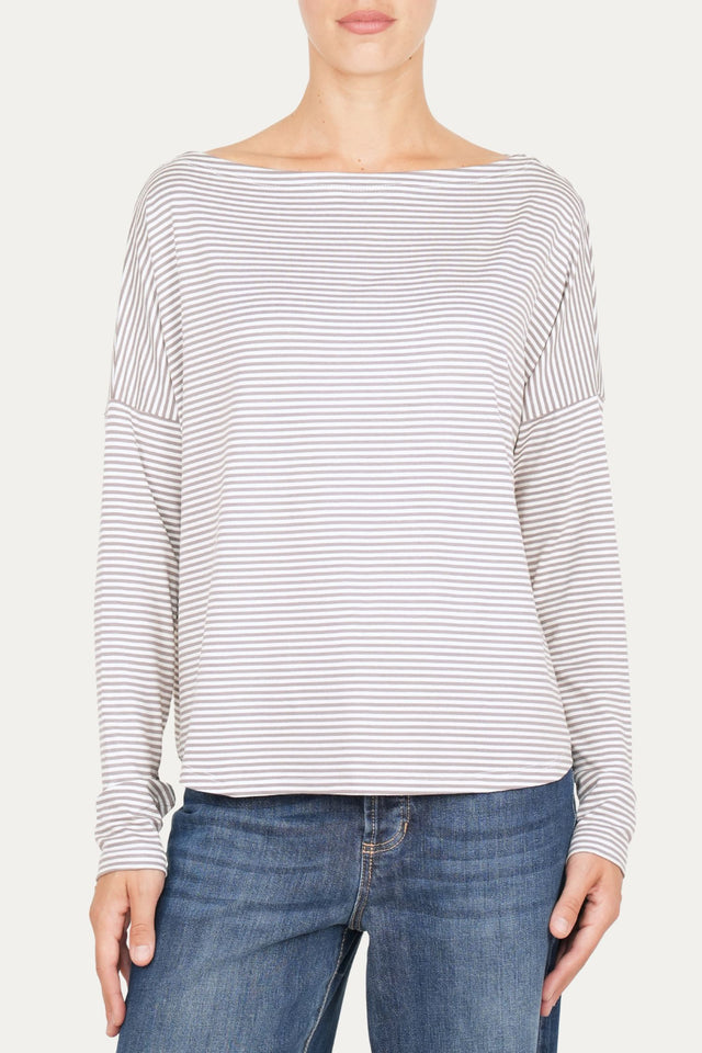 Maglia scollo barca spalla scesa righe Kansas - Taupe