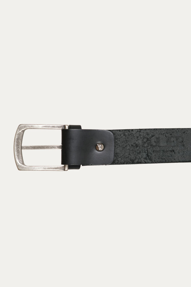 Cintura in pelle regolabile con fibbia argento vecchio - Nero
