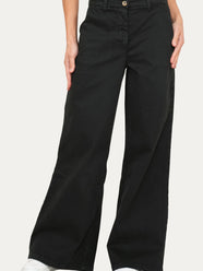 Pantalone palazzo largo GRACE in cotone gabardina - Nero