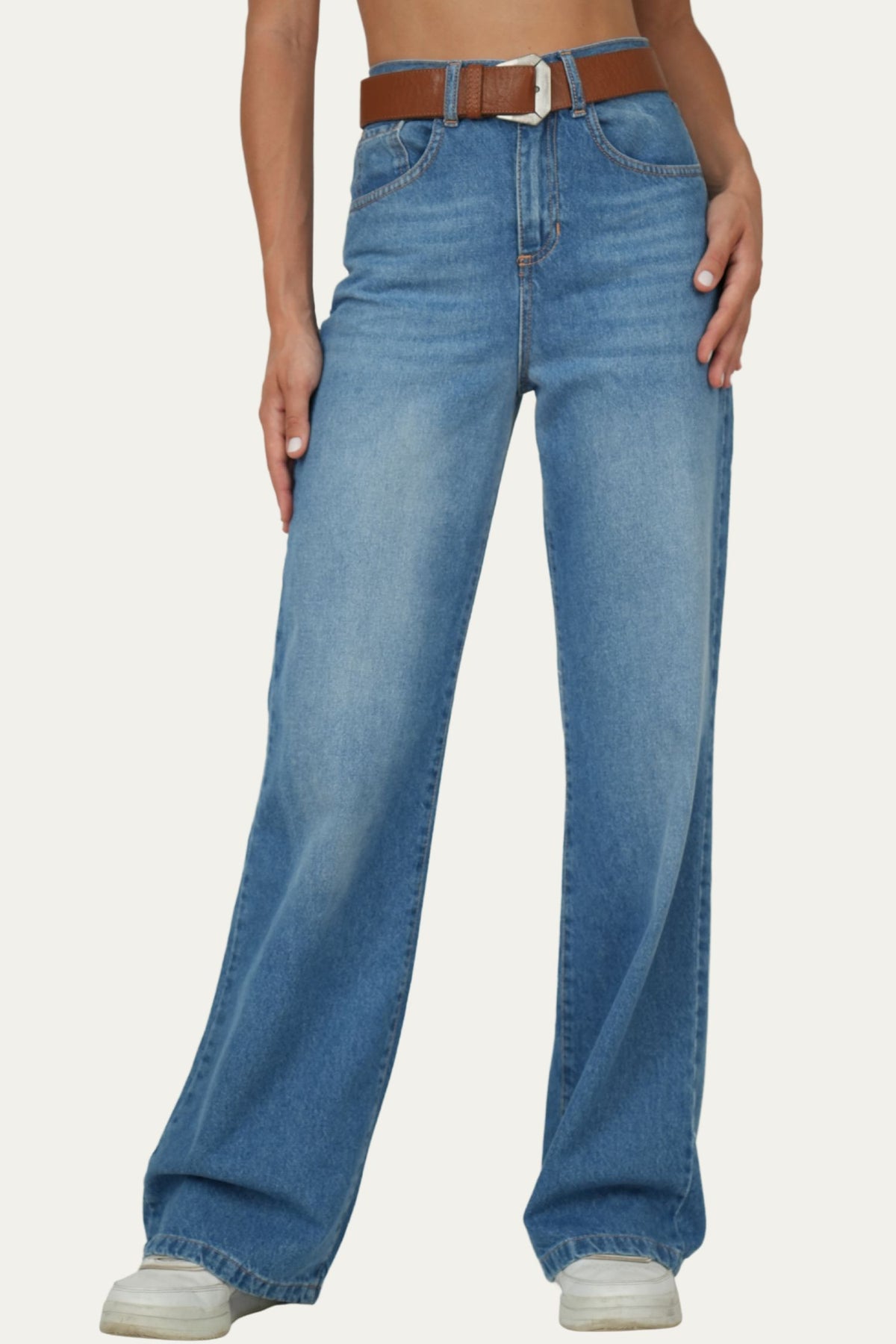 Jeans palazzo a vita alta MARY tessuto slegato - Denim Blu