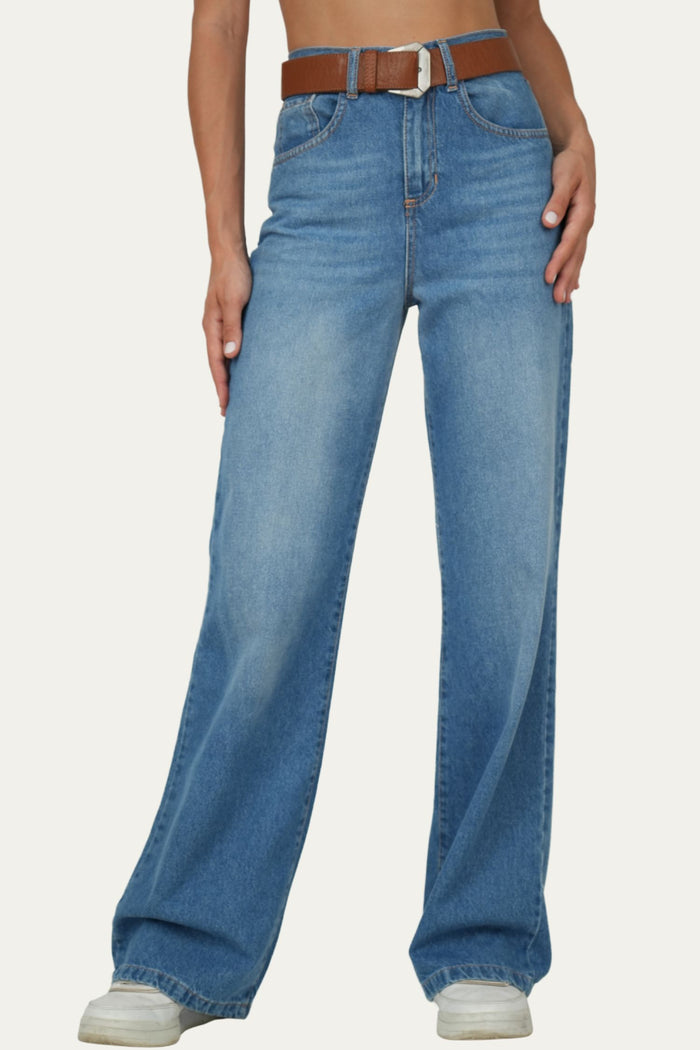 Jeans palazzo a vita alta MARY tessuto slegato - Denim Blu