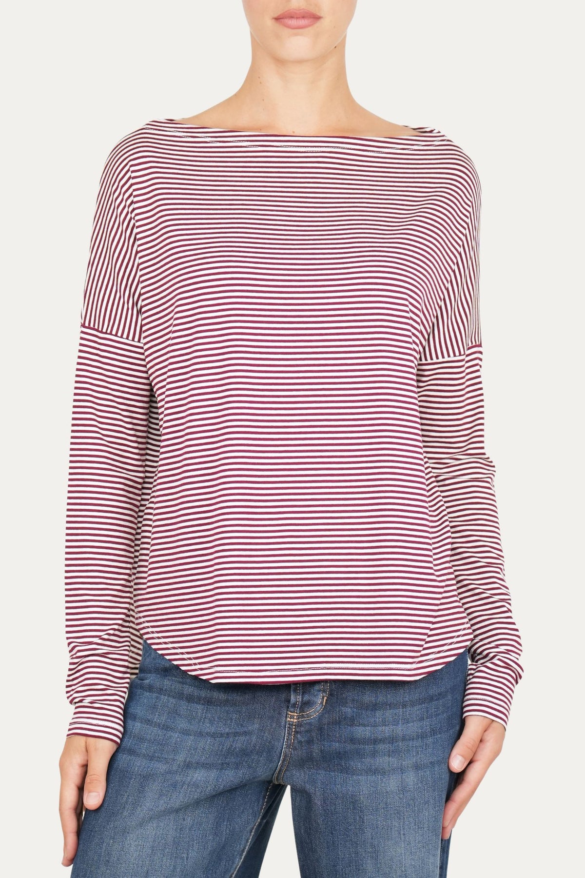Maglia scollo barca spalla scesa righe Kansas - Vino