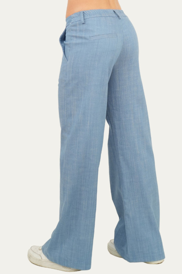 Pantalone palazzo LIA elastico dietro - Denim Celeste