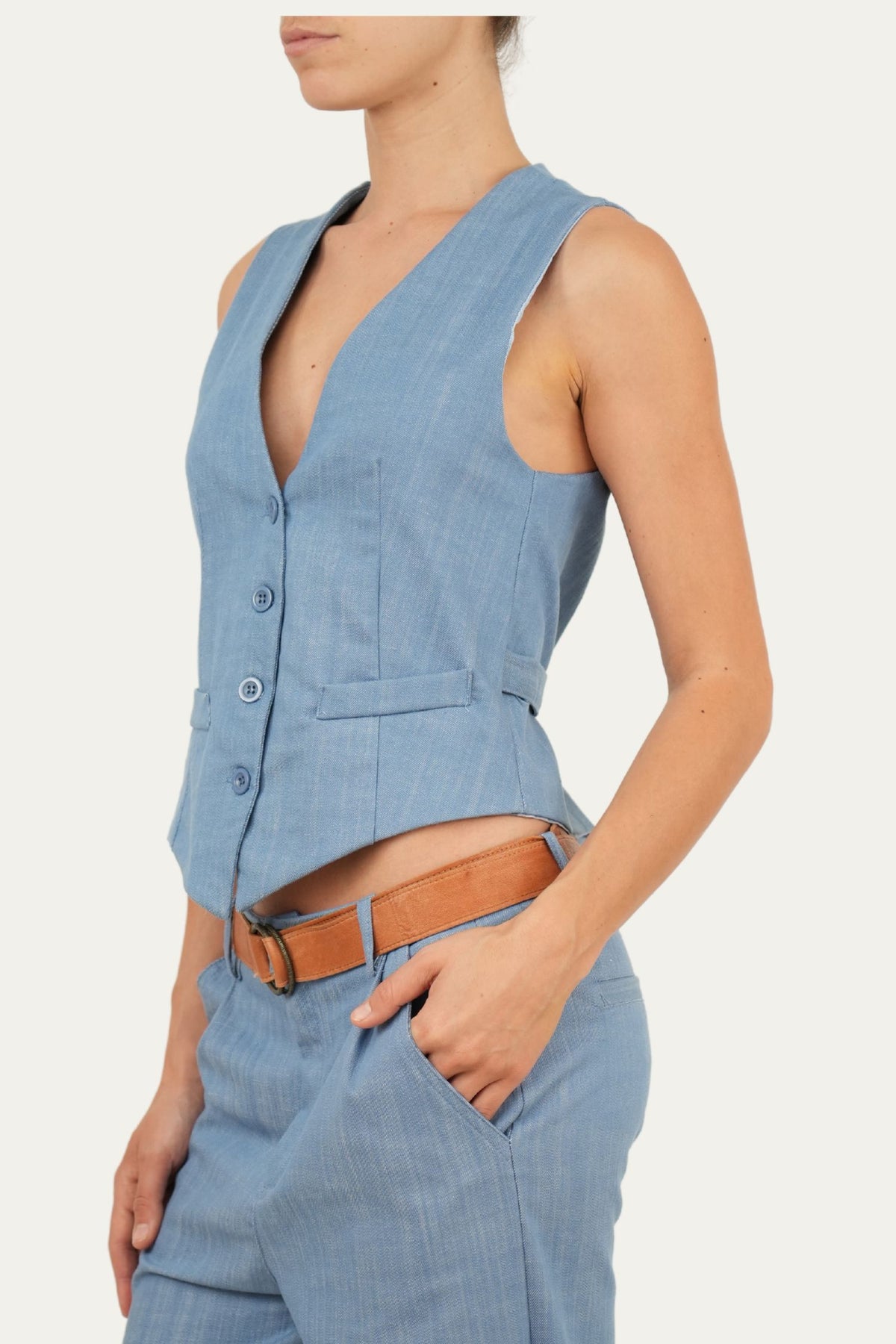 Gilet con bottoni - Denim Celeste