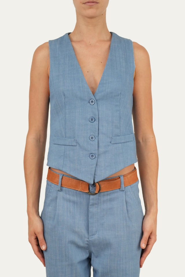 Gilet con bottoni - Denim Celeste