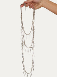 Collana etnica a più fili con ciondoli a foglia - Silver