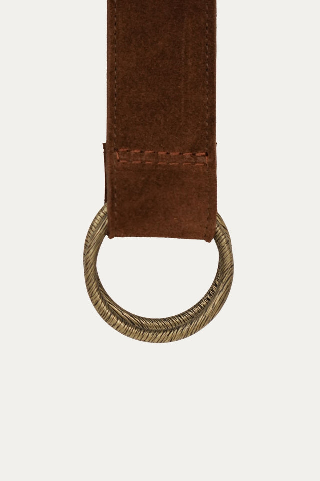 Cintura doppio anello in camoscio - Tabacco