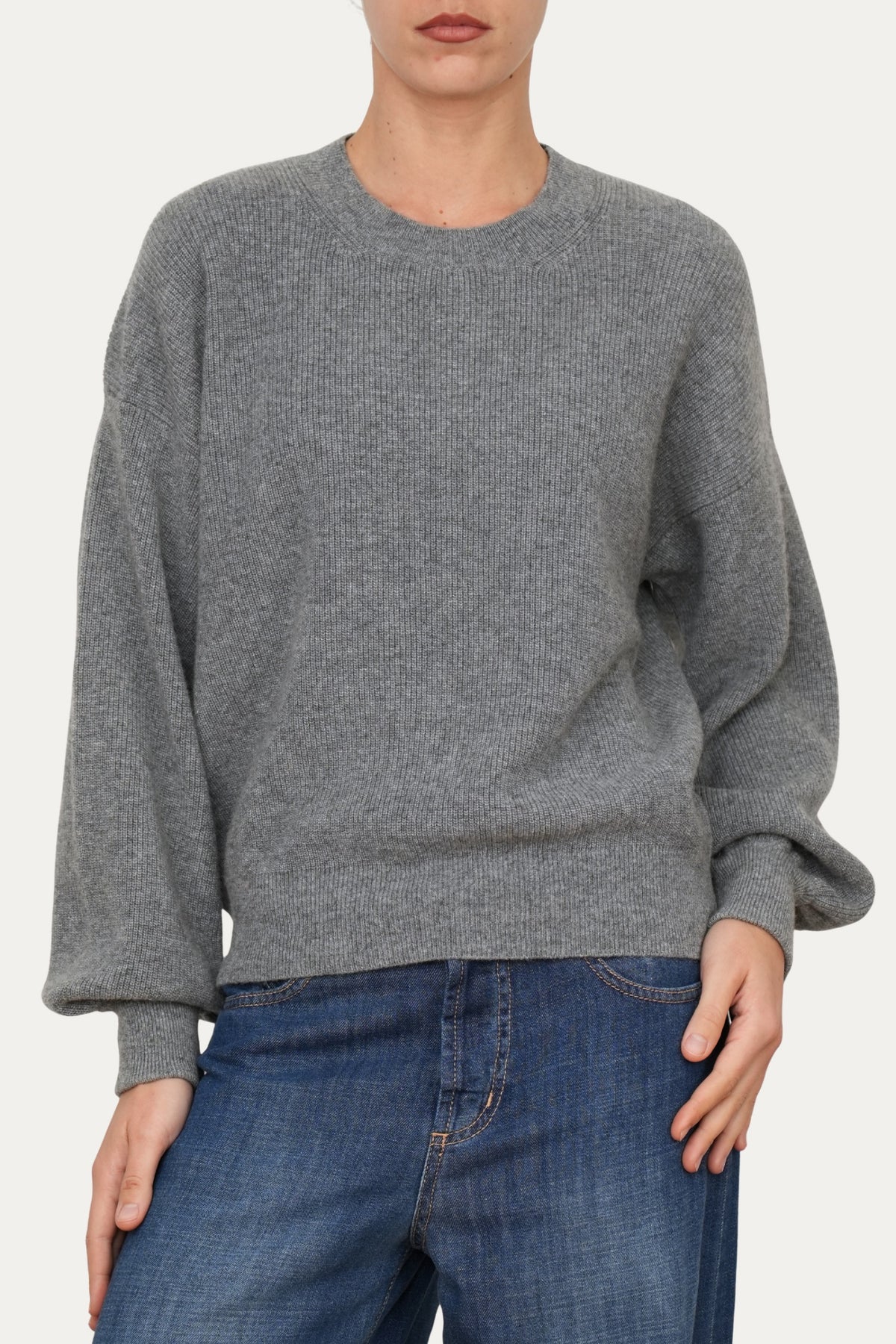 Maglia manica sbuffo misto cashmere - Grigio