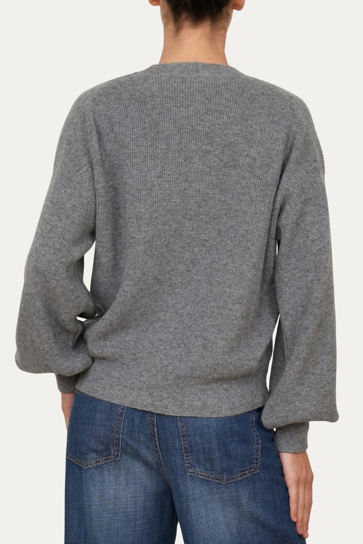 Maglia manica sbuffo misto cashmere - Grigio