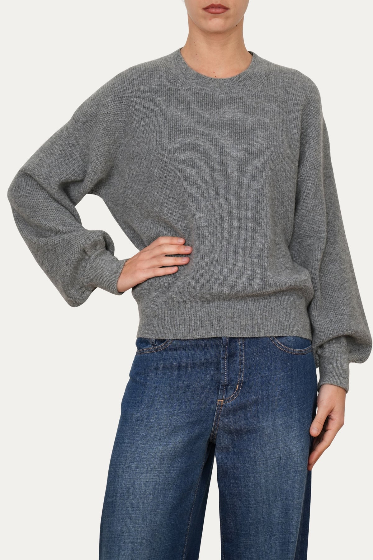 Maglia manica sbuffo misto cashmere - Grigio