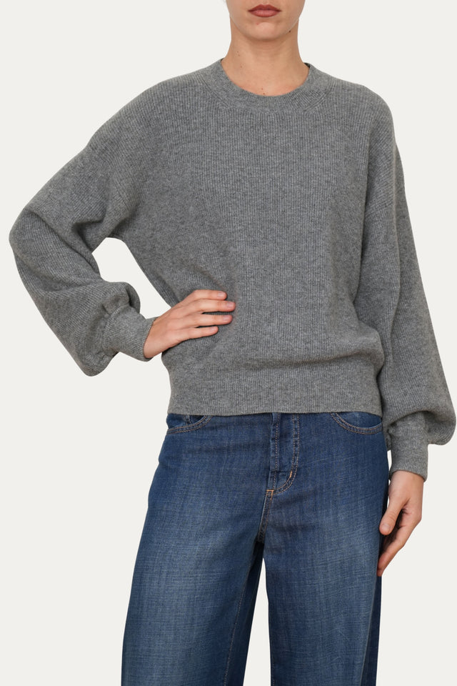 Maglia manica sbuffo misto cashmere - Grigio