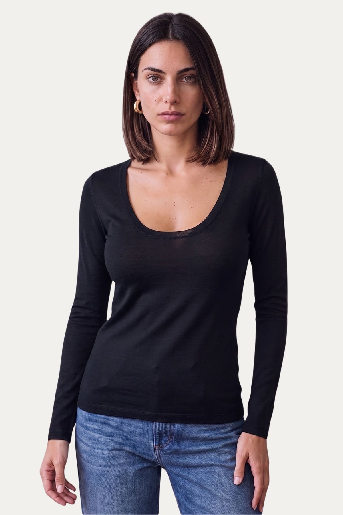 Cachemirina ultralight scollo madonna - Nero