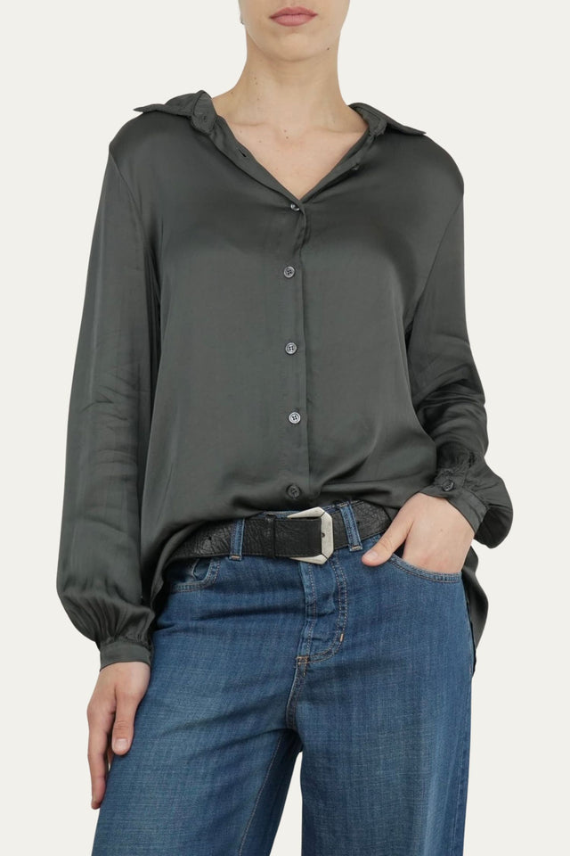 Camicia manica lunga satin - Piombo