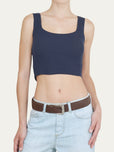 Top corto a costine - Blu