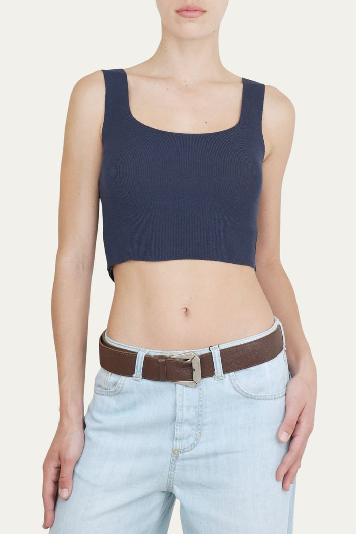 Top corto a costine - Blu